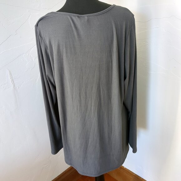 Torrid Cinch Front Top Rib Slate Ribbed Longline Charcoal V-Neck Stretch Tee - Picture 7 of 15